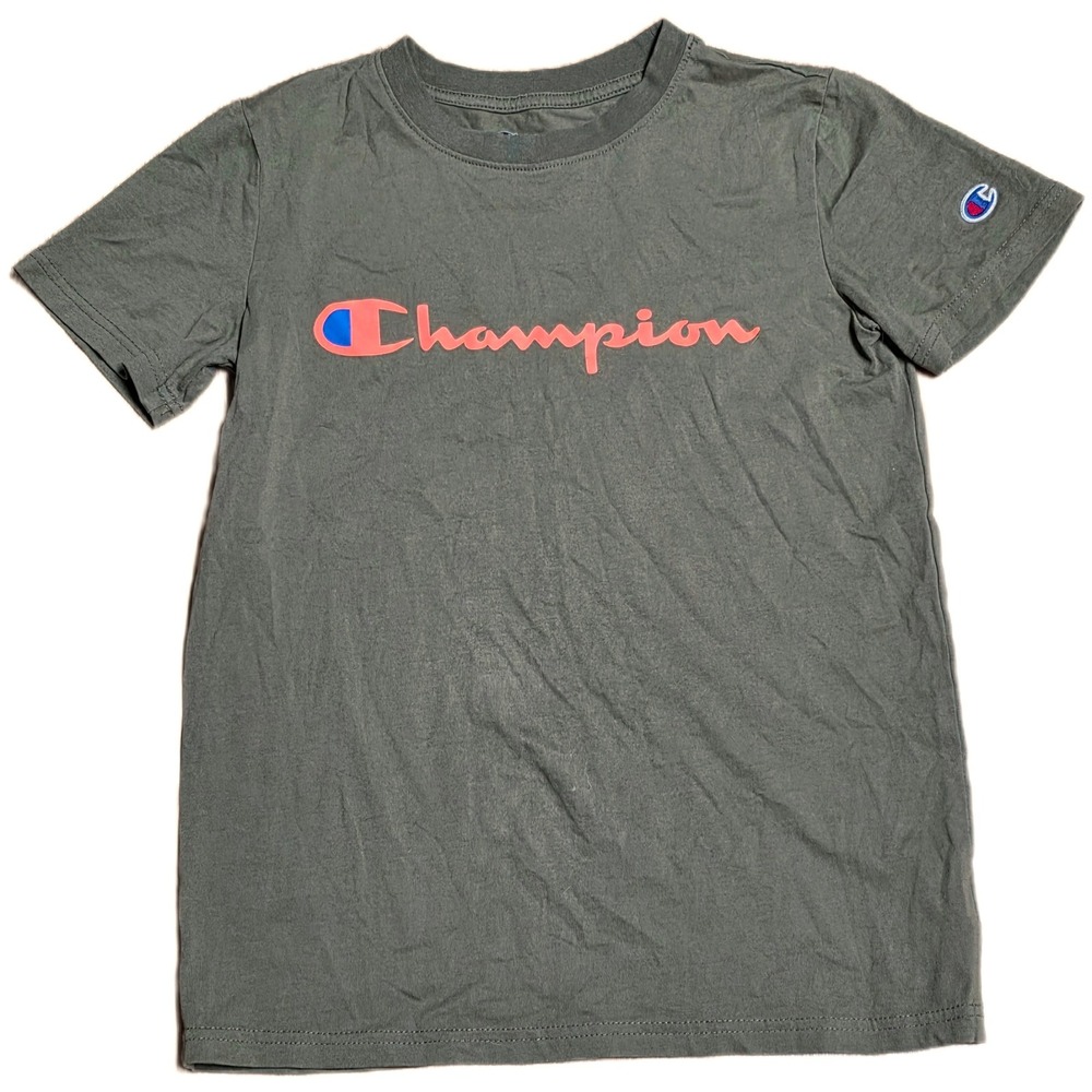 Champion Authentic Athletic‎ Wear T Shirt Kid's Size M Green Logo Graphic Print